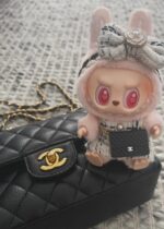 Labubu white & black outfit with Black bag
