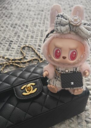 Labubu White outfit with Black bag
