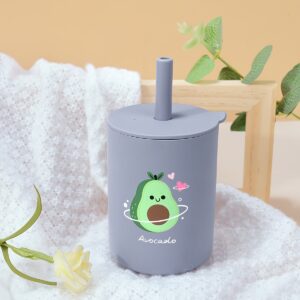 Grey Silicone cup with straw - Avocado