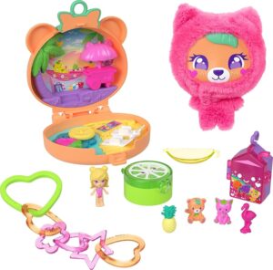 Polly Pocket Plushie Bear Compact Doll & Keychain Playset