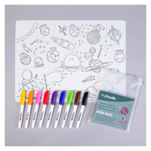 HeyDoodle - Outer Space Coloring & Doodle Mat - can be wiped clean and reused!