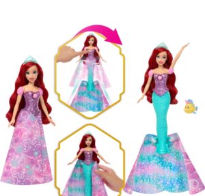 Disney Princess Ariel Human To Mermaid Transforming Fashion Doll With Flounder & 2 Accessories